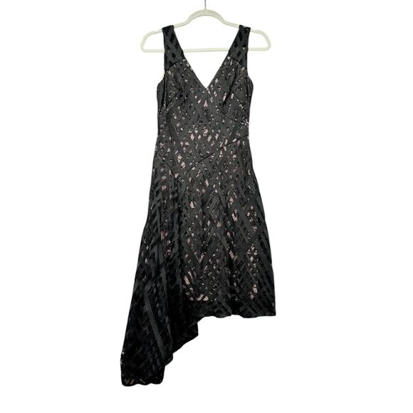 Aidan Mattox Black Lace V-neck Asymmetric Hem Sleeveless Whimsigoth Dress US 2 - Picture 1 of 9